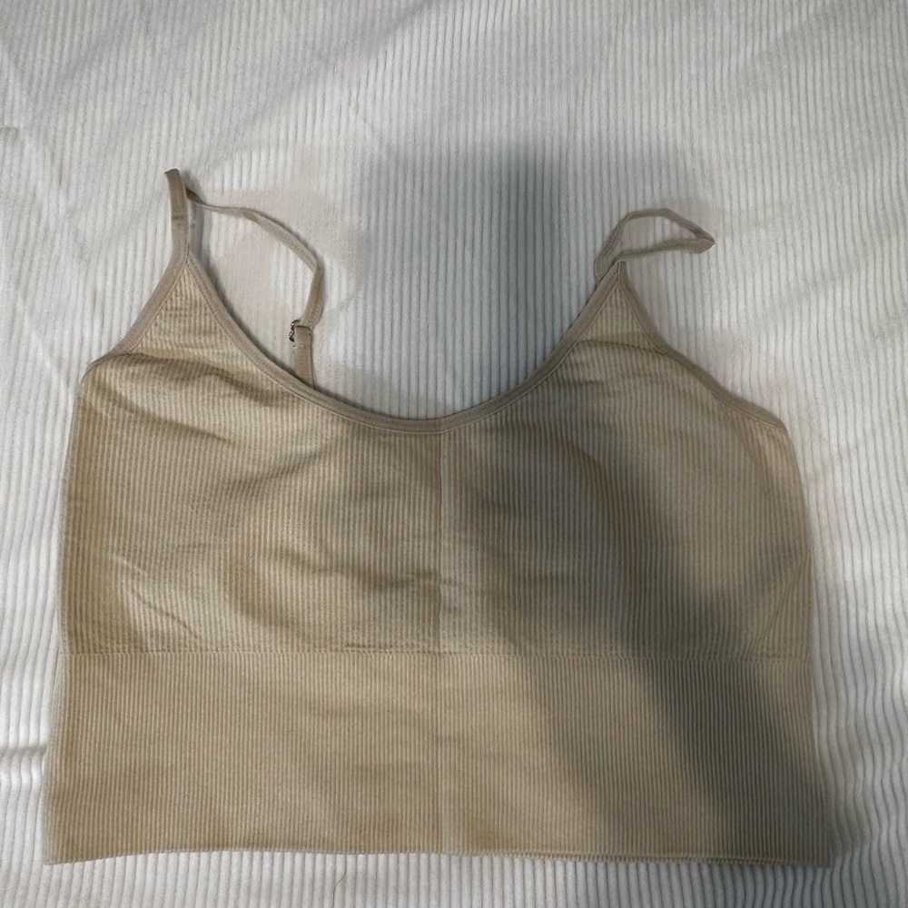Boohoo Neutral Ribbed Tank Top in Beige